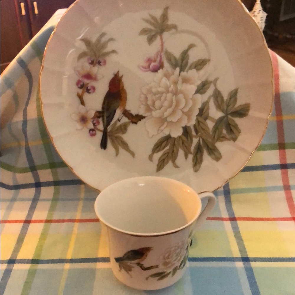 Floral Bird Design Plate and Cup Set